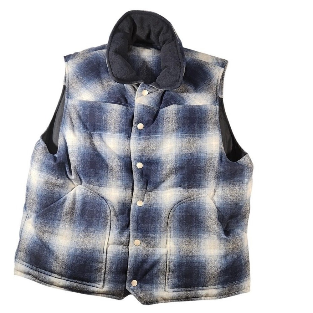 Pendleton Reversible Puffer Vest Mens Large Blue Plaid Wool Nylon Down Quilted